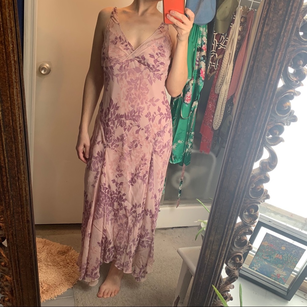 Jones NY silk floral flutter maxi dress pink lilac - Picture 6 of 12
